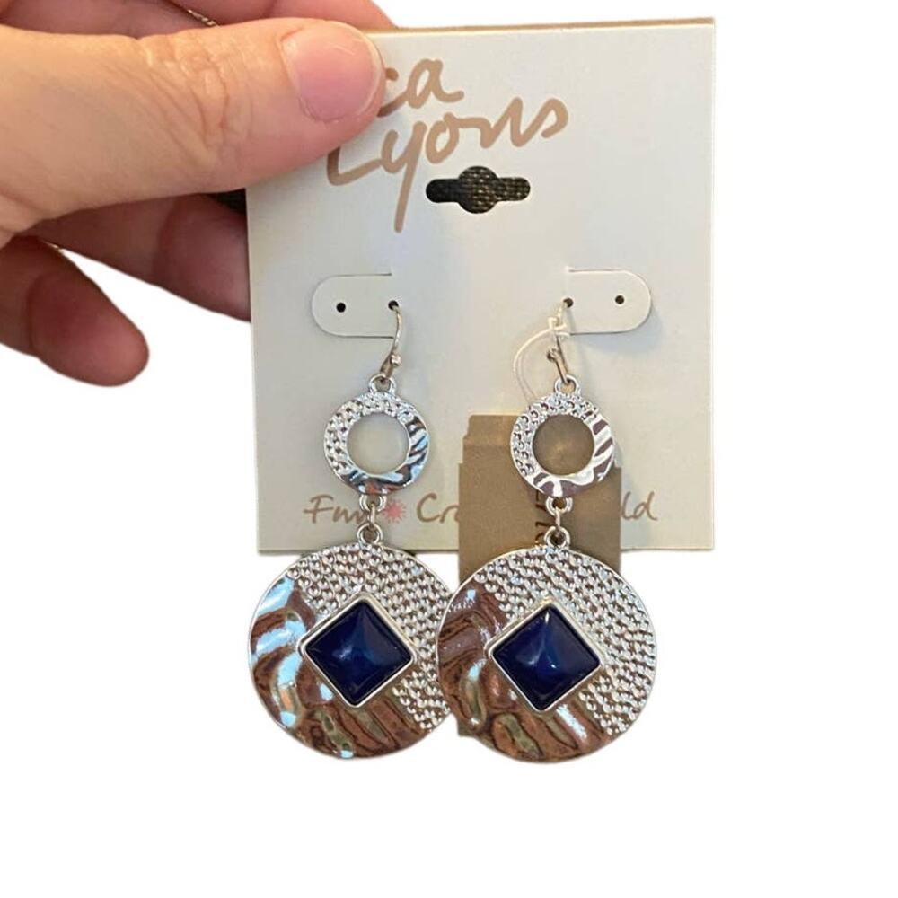 dangle earrings silver tone and blue
